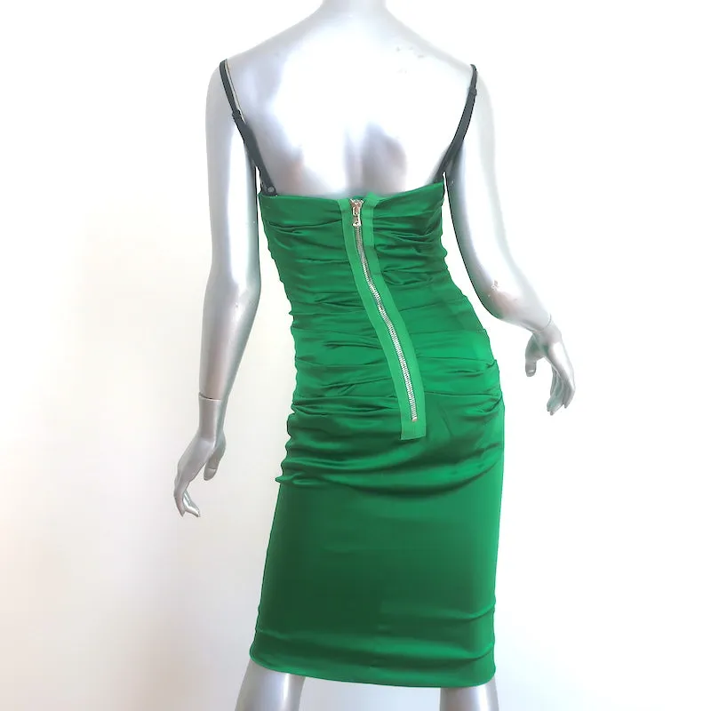 Dolce & Gabbana Ruched Satin Bustier Dress Green Stretch Silk Size 40