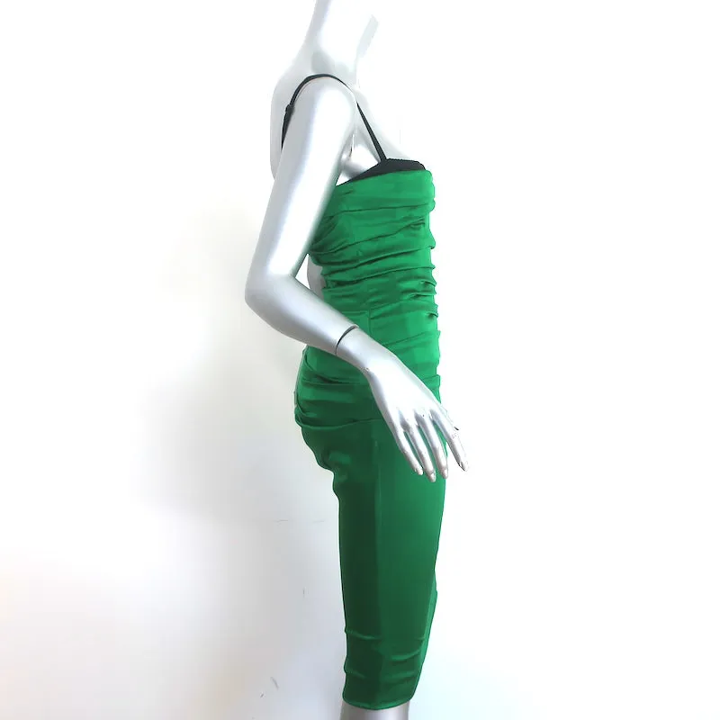 Dolce & Gabbana Ruched Satin Bustier Dress Green Stretch Silk Size 40