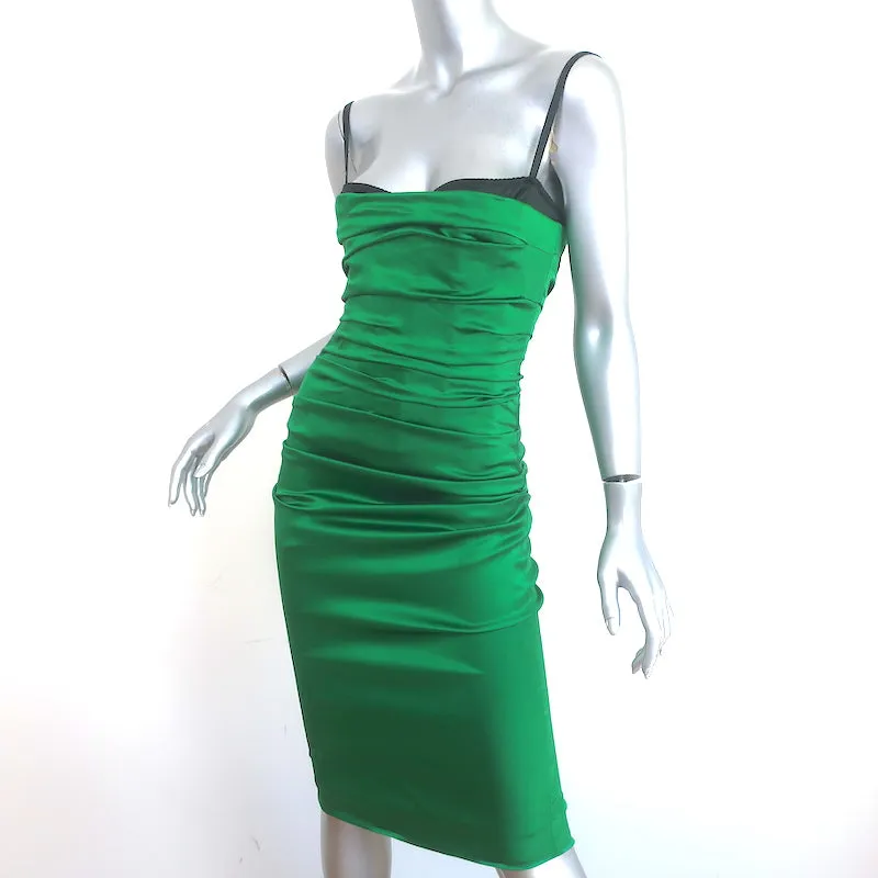 Dolce & Gabbana Ruched Satin Bustier Dress Green Stretch Silk Size 40