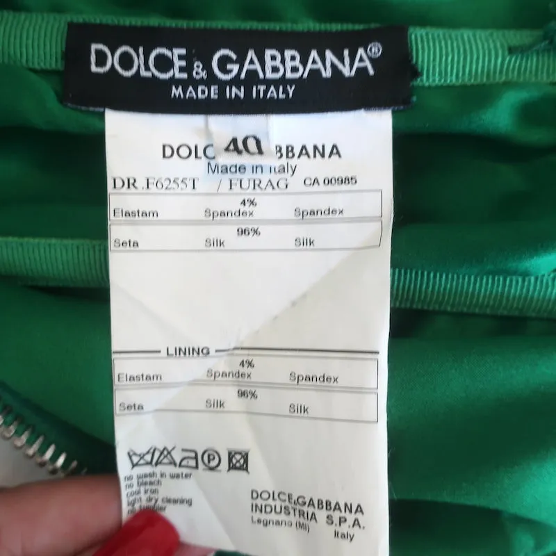 Dolce & Gabbana Ruched Satin Bustier Dress Green Stretch Silk Size 40
