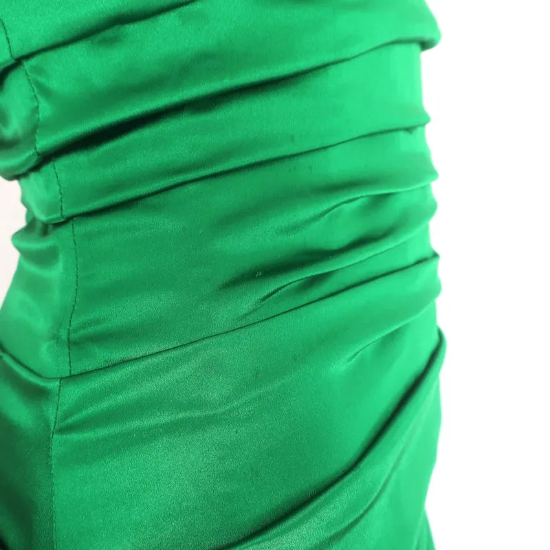 Dolce & Gabbana Ruched Satin Bustier Dress Green Stretch Silk Size 40