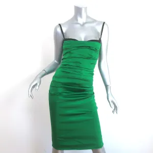 Dolce & Gabbana Ruched Satin Bustier Dress Green Stretch Silk Size 40