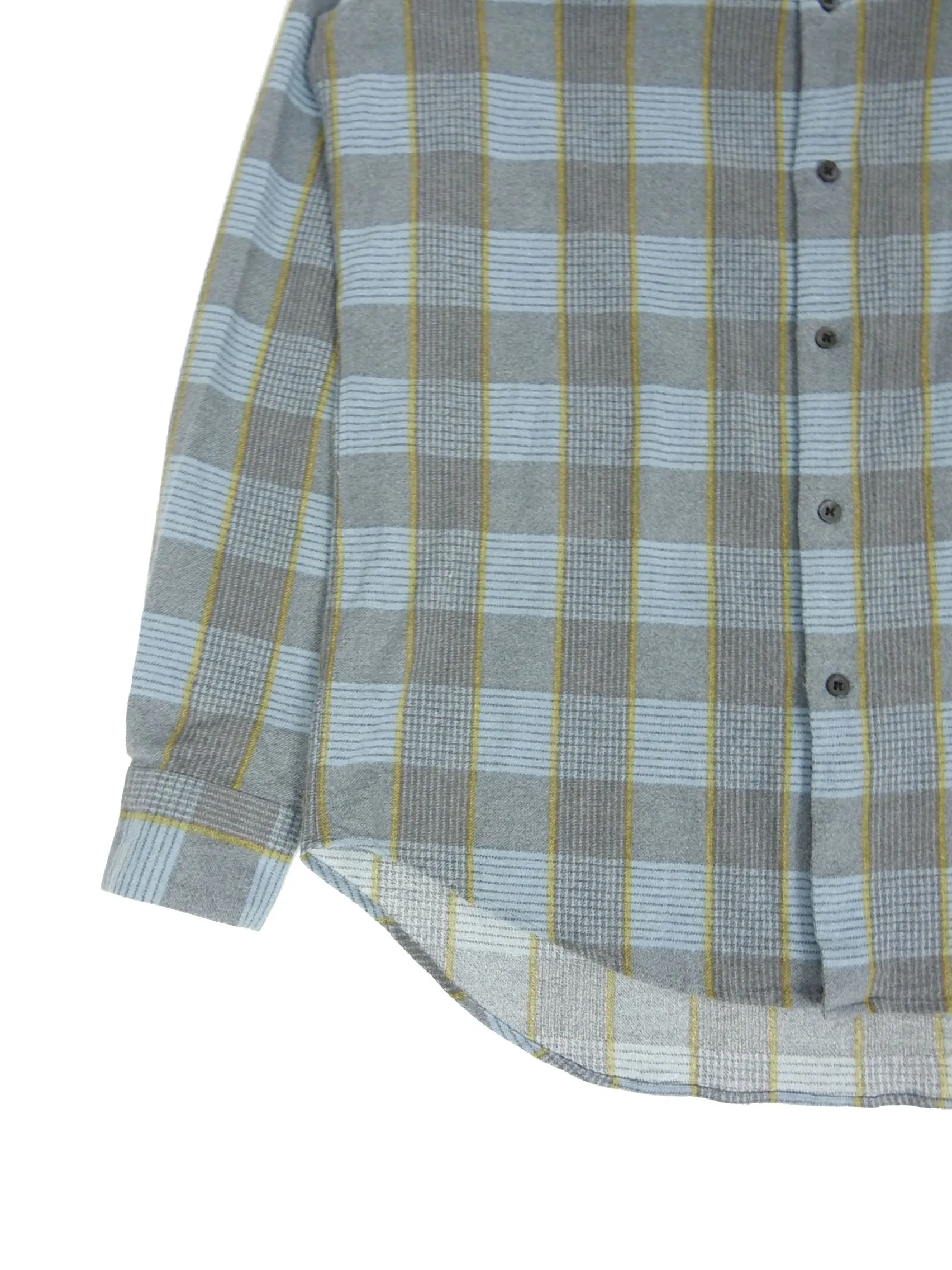 Dries Van Noten Blue Collarless Flannel Shirt Size 50
