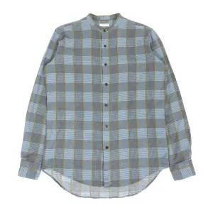 Dries Van Noten Blue Collarless Flannel Shirt Size 50