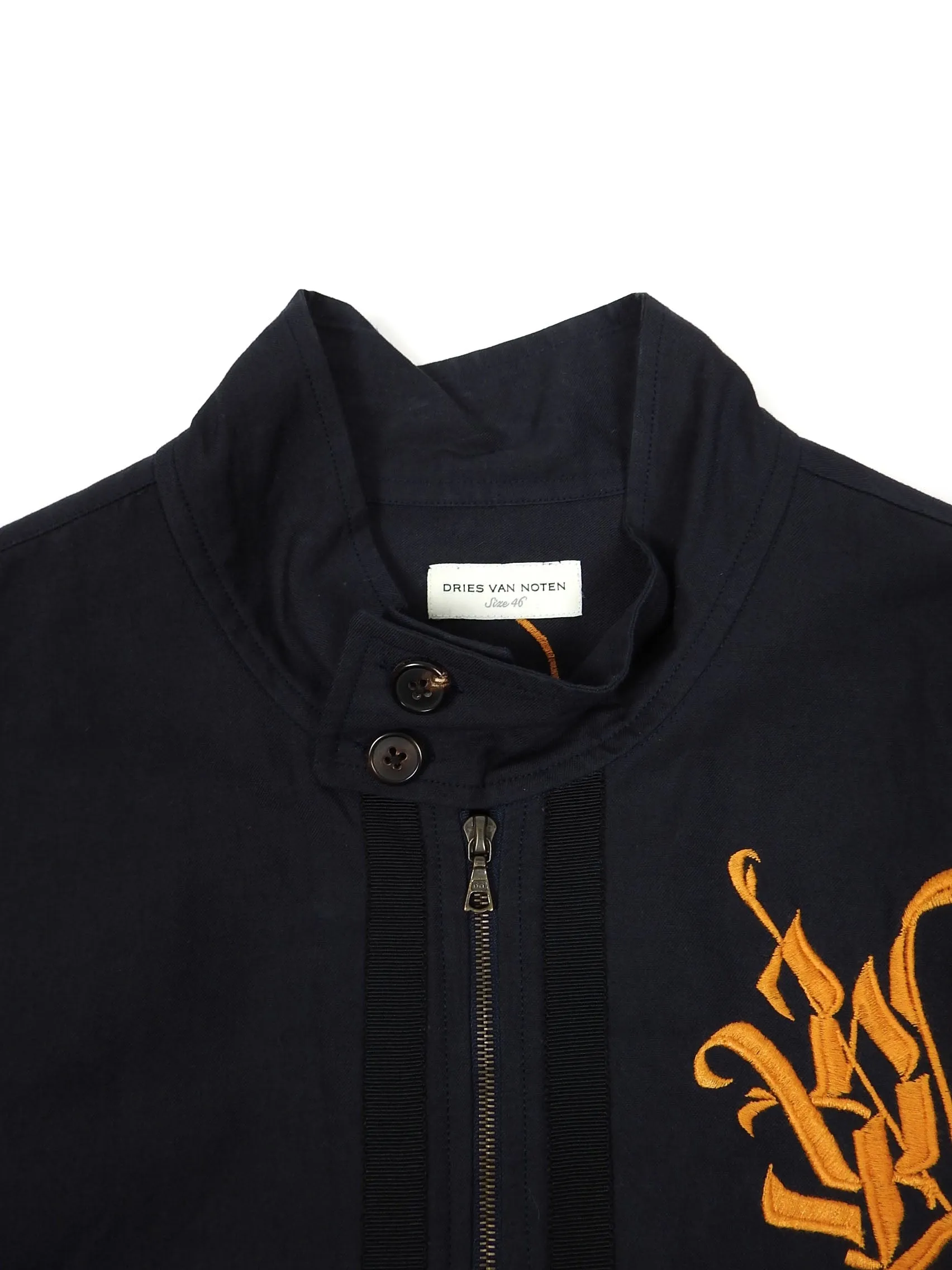 Dries Van Noten Navy Embroidered Zip Jacket Size 46