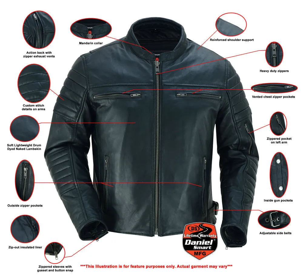DS Men's Lightweight Drum Dyed Naked Lambskin Crossover Scooter - Black