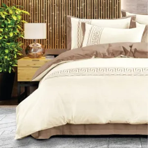 Egyptian Cotton 400 Thread Count  Donatella Cream & Stone Duvet Cover Set
