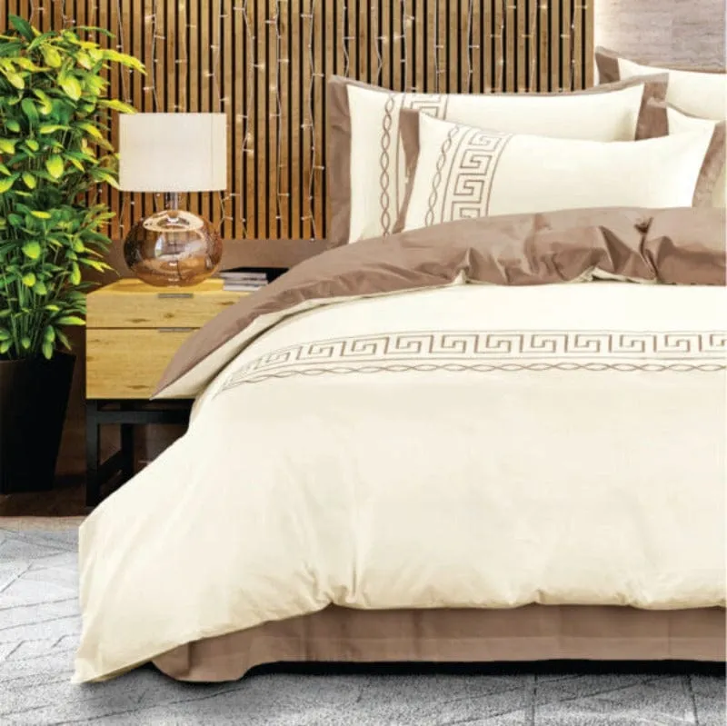 Egyptian Cotton 400 Thread Count  Donatella Cream & Stone Duvet Cover Set