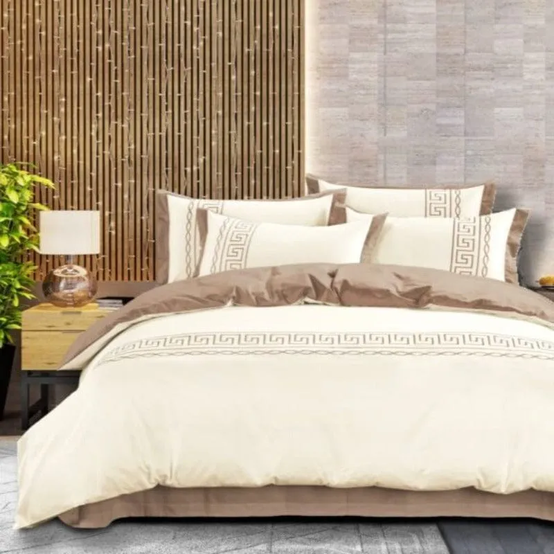 Egyptian Cotton 400 Thread Count  Donatella Cream & Stone Duvet Cover Set