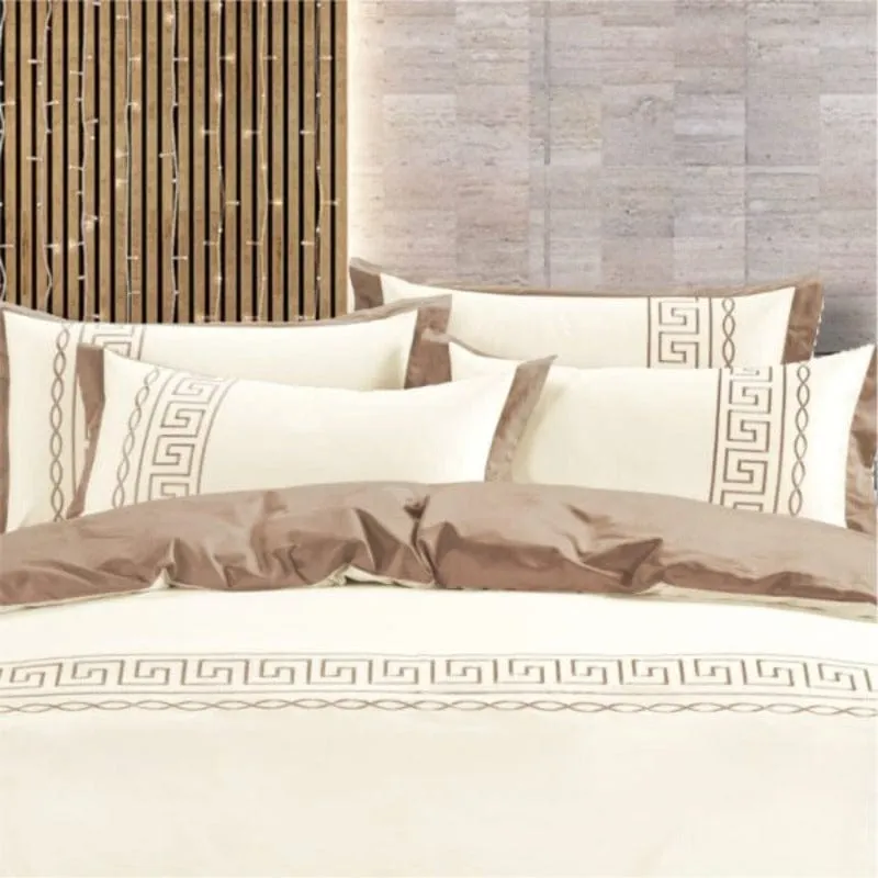 Egyptian Cotton 400 Thread Count  Donatella Cream & Stone Duvet Cover Set