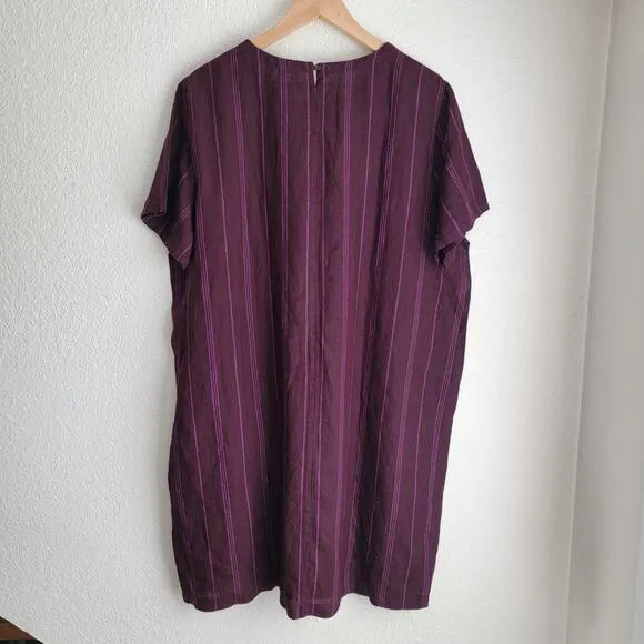 Eileen Fisher 100% Linen Knee Length Dress Striped Purple Size XLarge