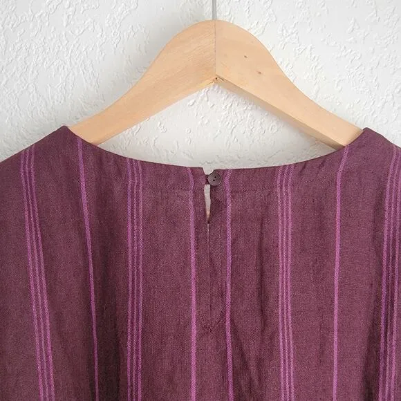 Eileen Fisher 100% Linen Knee Length Dress Striped Purple Size XLarge
