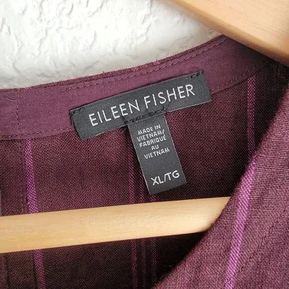 Eileen Fisher 100% Linen Knee Length Dress Striped Purple Size XLarge