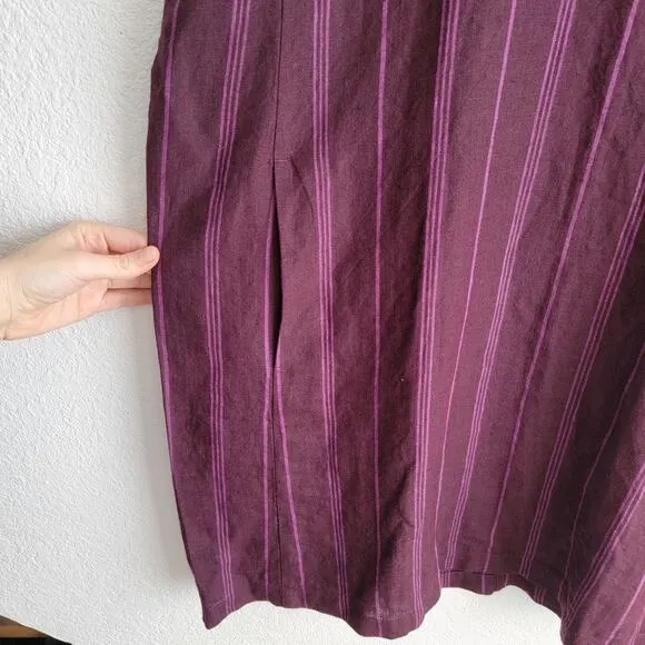 Eileen Fisher 100% Linen Knee Length Dress Striped Purple Size XLarge