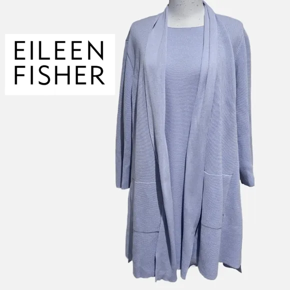 Eileen Fisher 2-Piece Silk/Organic Cotton Open Front Cardigan   Tank Top Set