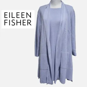 Eileen Fisher 2-Piece Silk/Organic Cotton Open Front Cardigan   Tank Top Set