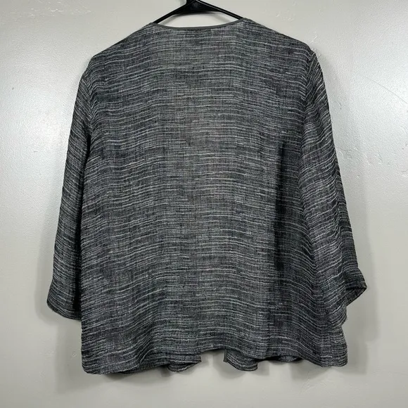 Eileen Fisher Black / Gray Organic Linen Gauze Strata Kimono Cardigan - Small