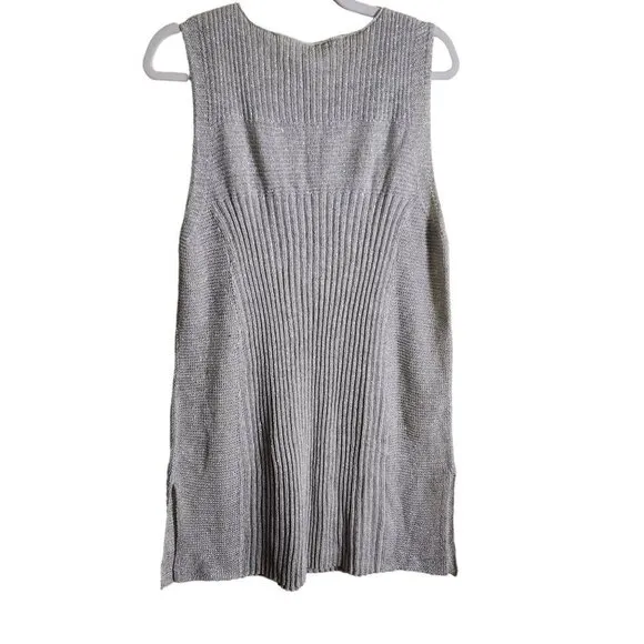 Eileen Fisher Green Eileen Sleeveless Linen Metallic Knit Tunic Sweater Size M