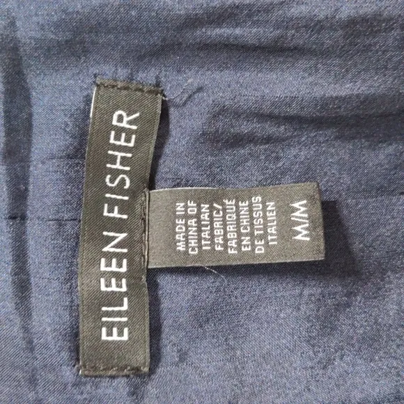 Eileen Fisher Linen Blend Open Front High Collar Coat in Midnight Blue Size M