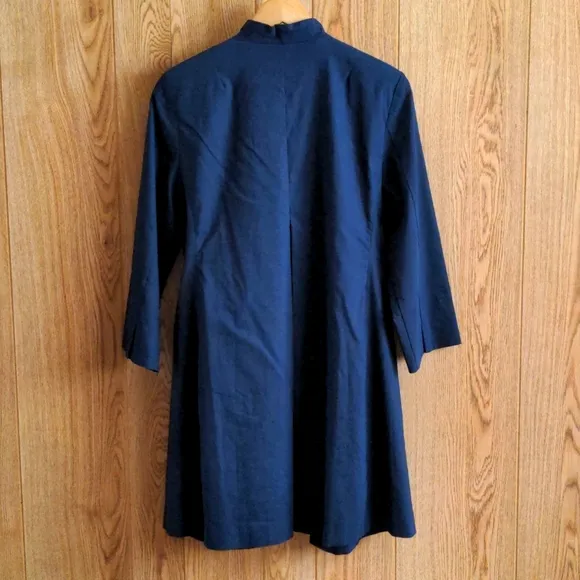 Eileen Fisher Linen Blend Open Front High Collar Coat in Midnight Blue Size M
