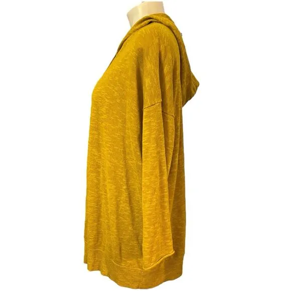 Eileen Fisher Organic Cotton Linen Slub Hooded Top Pullover Mustard Size Large