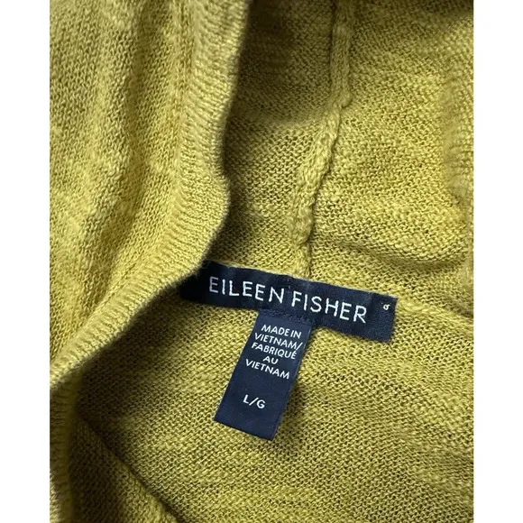 Eileen Fisher Organic Cotton Linen Slub Hooded Top Pullover Mustard Size Large