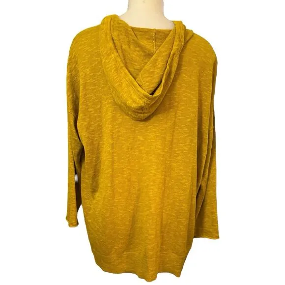 Eileen Fisher Organic Cotton Linen Slub Hooded Top Pullover Mustard Size Large