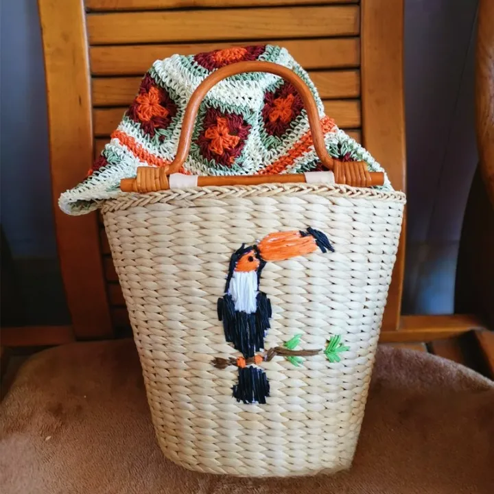Eka Embroidery Straw Bucket Bags - 2 Styles