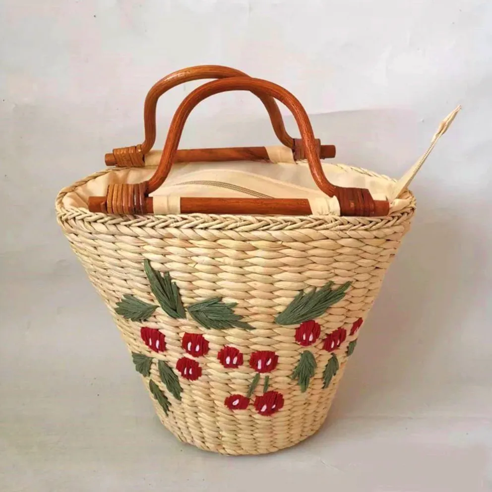 Eka Embroidery Straw Bucket Bags - 2 Styles