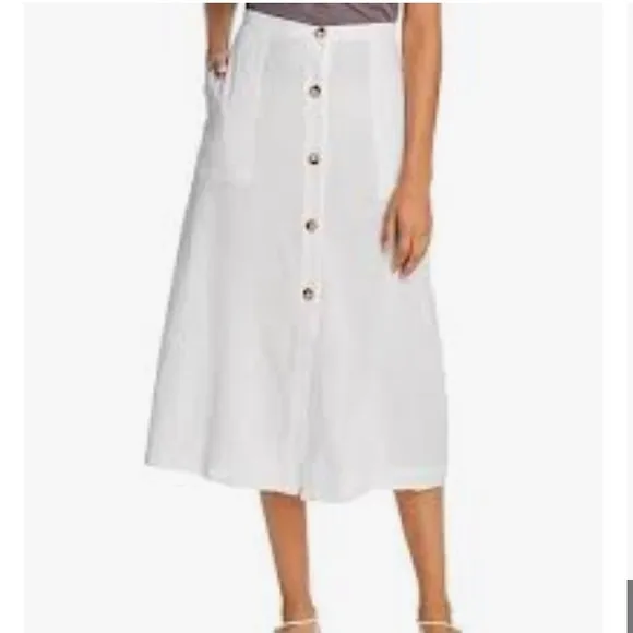 Elan Button-Down Linen-Blend Midi Skirt