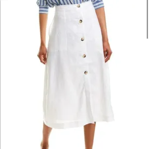 Elan Button-Down Linen-Blend Midi Skirt