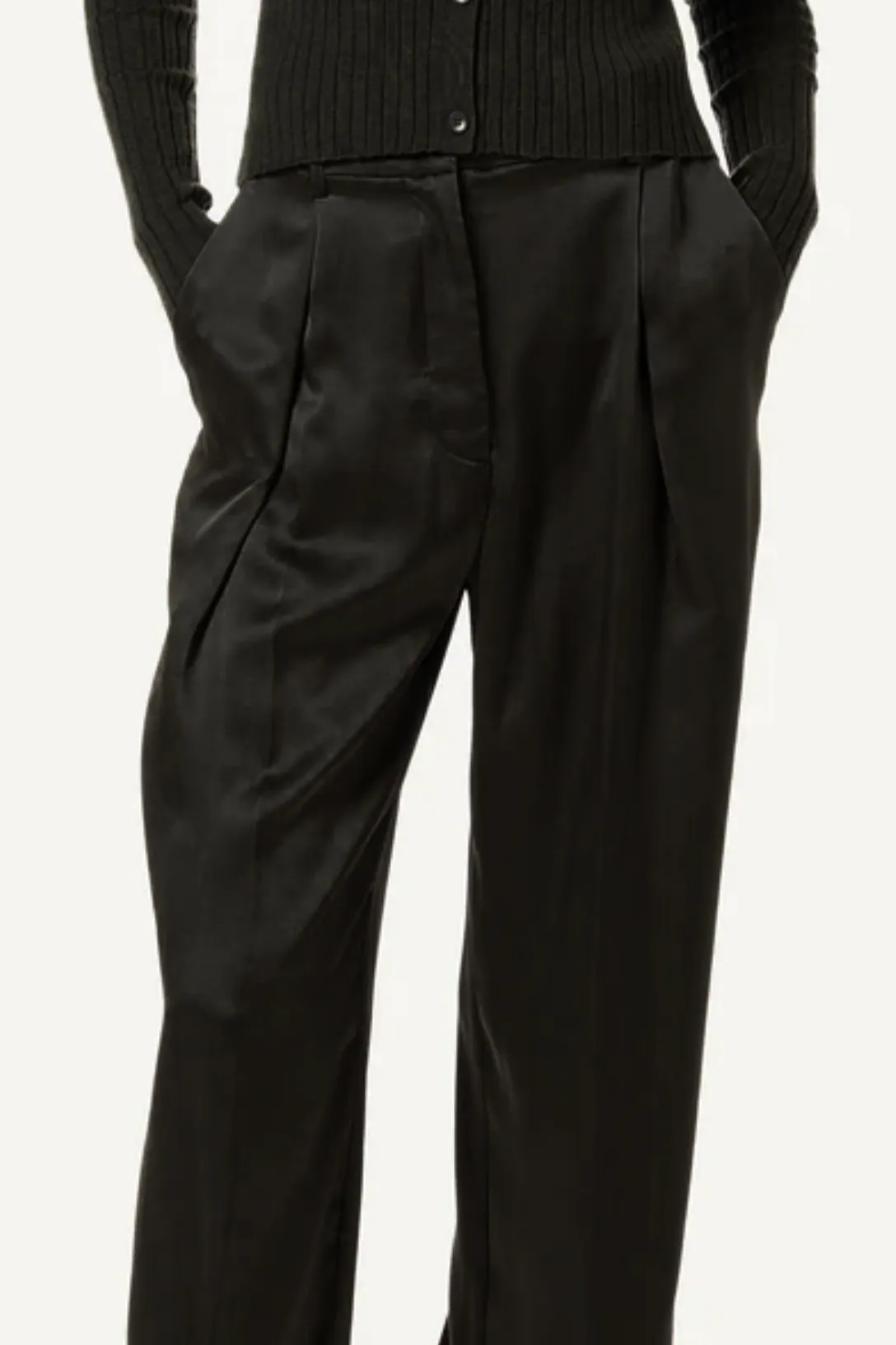 Emerson Pleated Silk Pant | Black