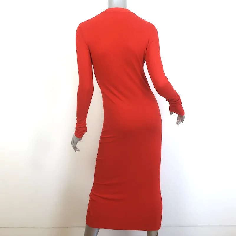 Enza Costa Long Sleeve Cardigan Midi Dress Red Silk-Blend Rib Knit Size Small