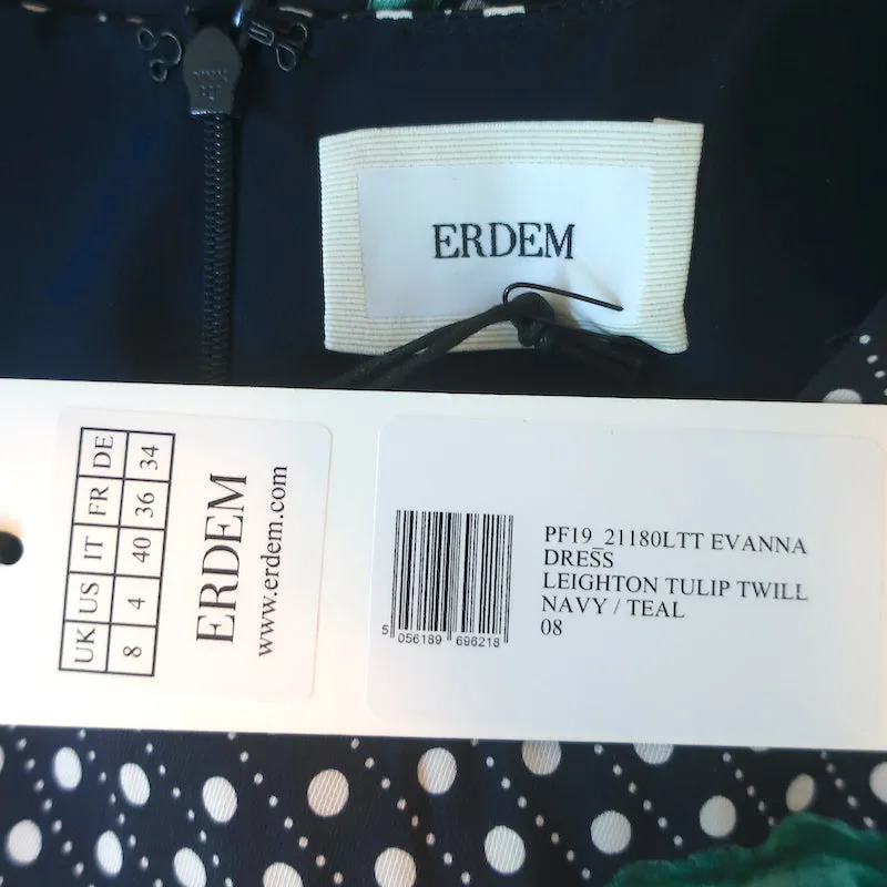 Erdem Maxi Dress Evanna Leighton Navy Tulip Print Silk Twill Size US 4 NEW