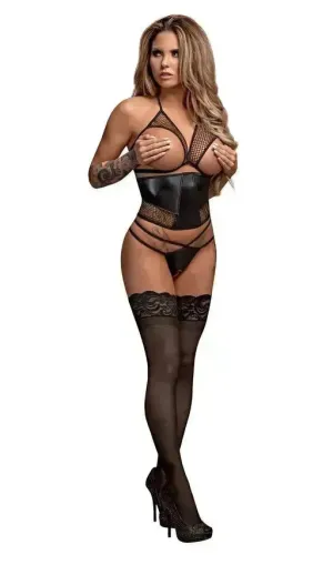 Exposed Lingerie Black Magic Open Bra, Cincher & Crotchless G L/XL