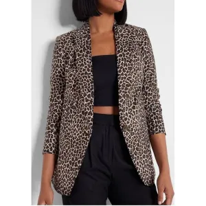 EXPRESS LEOPARD PRINT BOYFRIEND BLAZER Small Women's Linen-Blend Work Business
