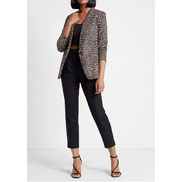 EXPRESS LEOPARD PRINT BOYFRIEND BLAZER Small Women's Linen-Blend Work Business