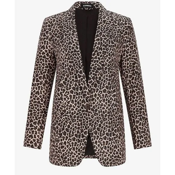 EXPRESS LEOPARD PRINT BOYFRIEND BLAZER Small Women's Linen-Blend Work Business