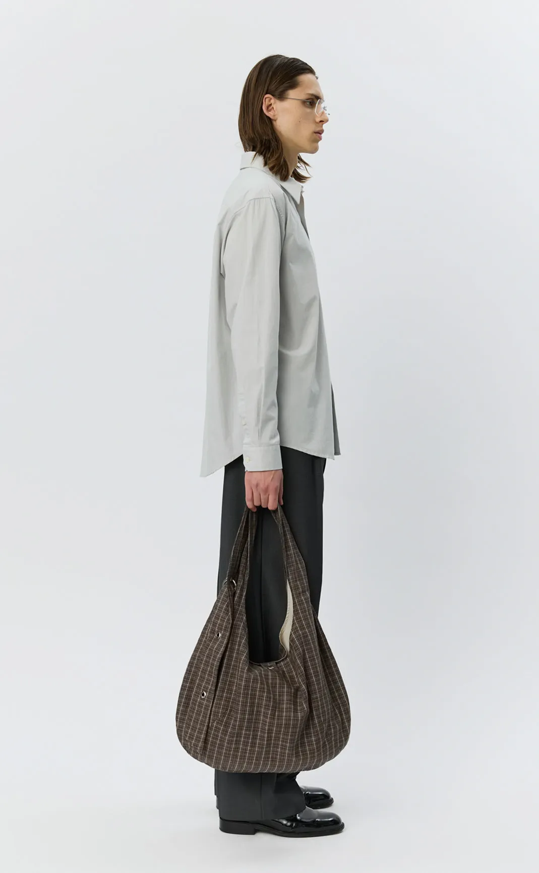 Eyelet Shoulder Bag - Brown Linen Check