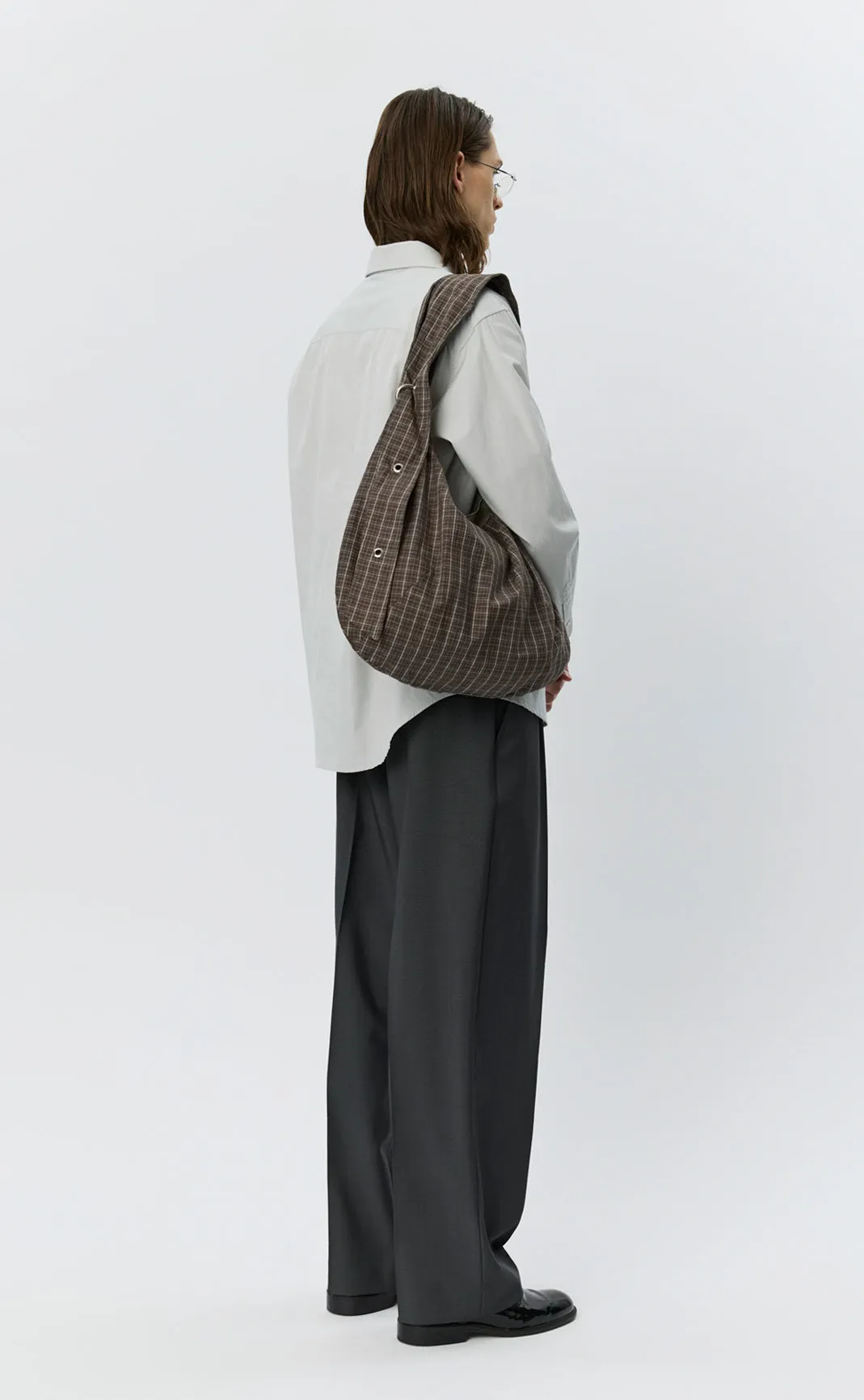 Eyelet Shoulder Bag - Brown Linen Check