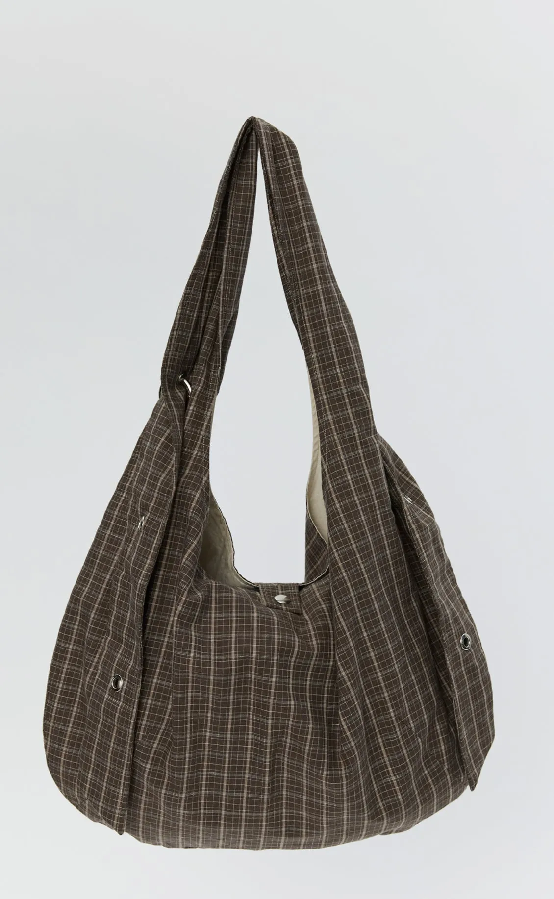 Eyelet Shoulder Bag - Brown Linen Check