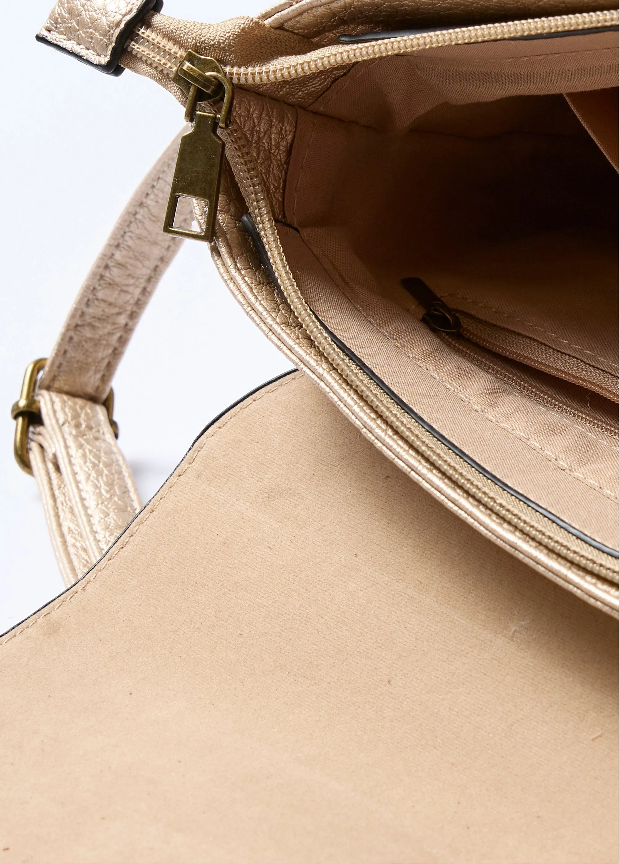 Faux leather satchel bag with shoulder strap