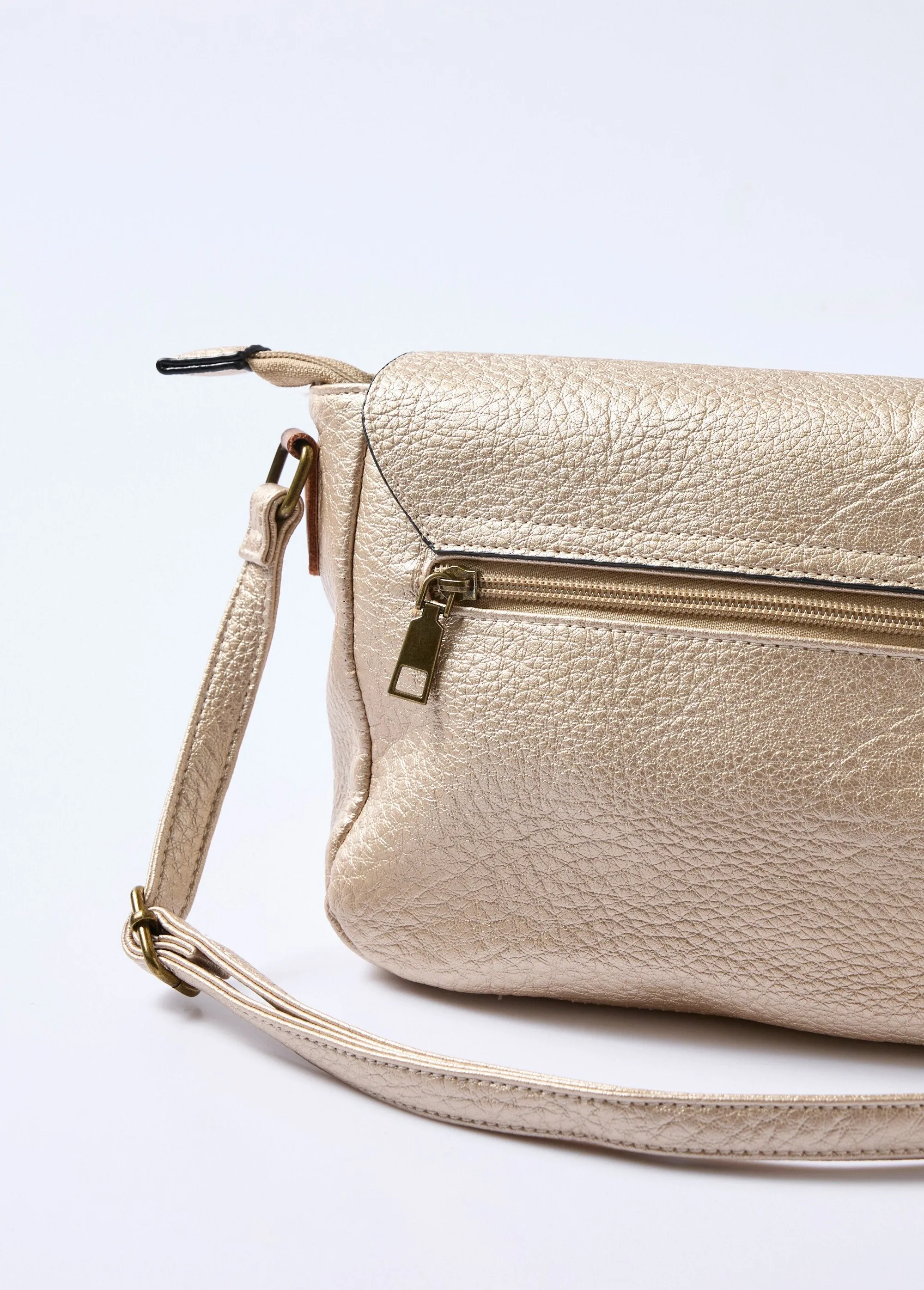 Faux leather satchel bag with shoulder strap
