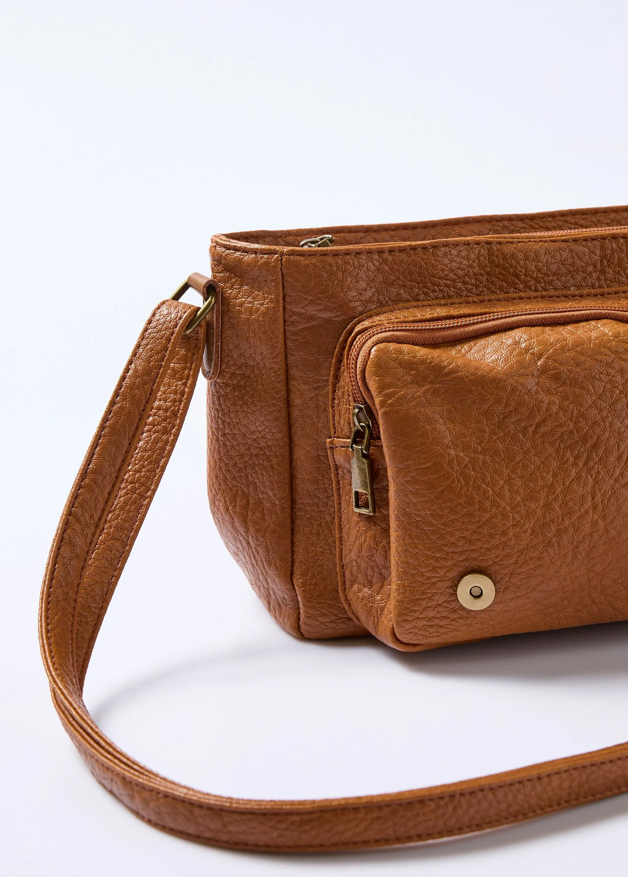 Faux leather satchel bag with shoulder strap