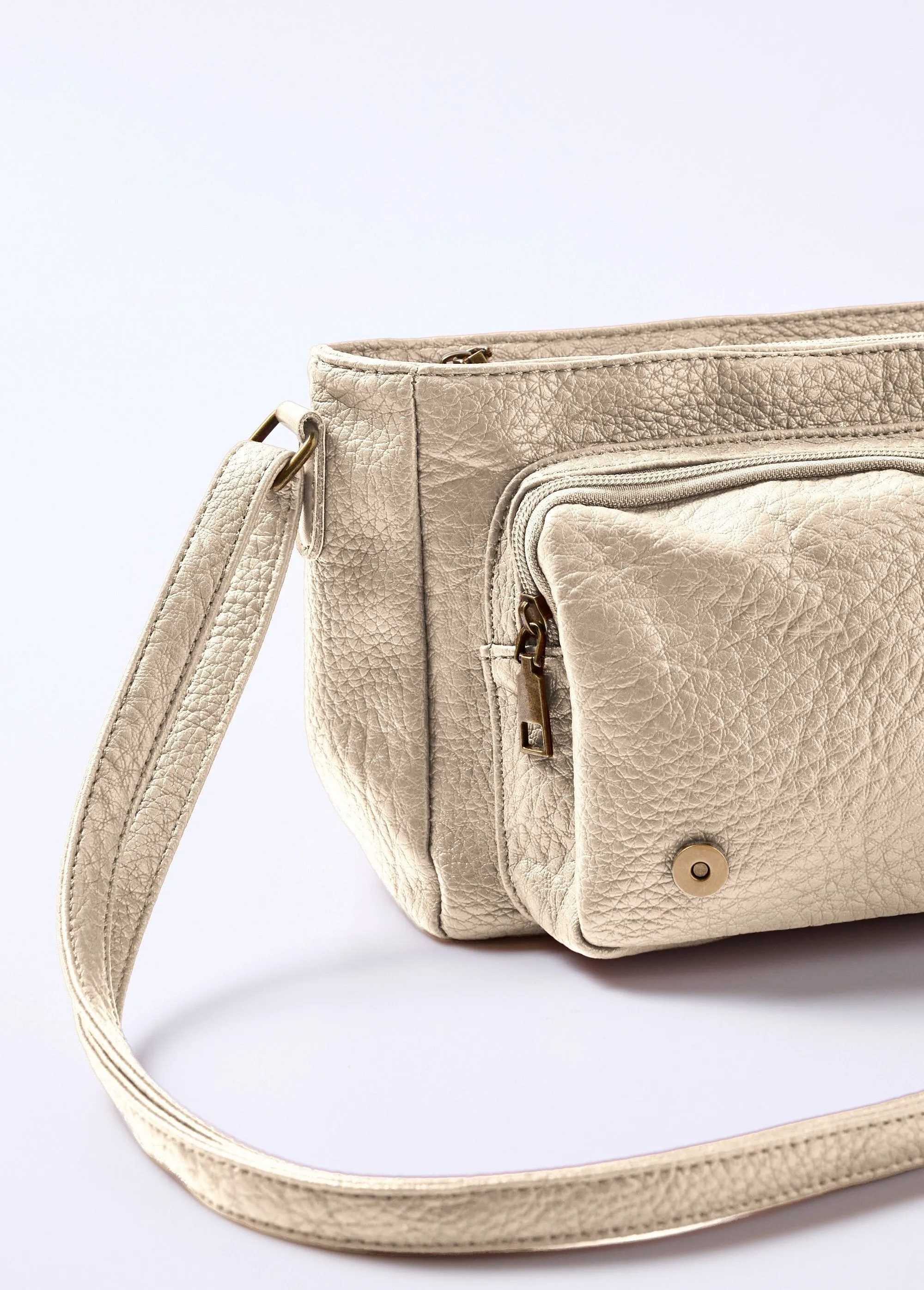 Faux leather satchel bag with shoulder strap