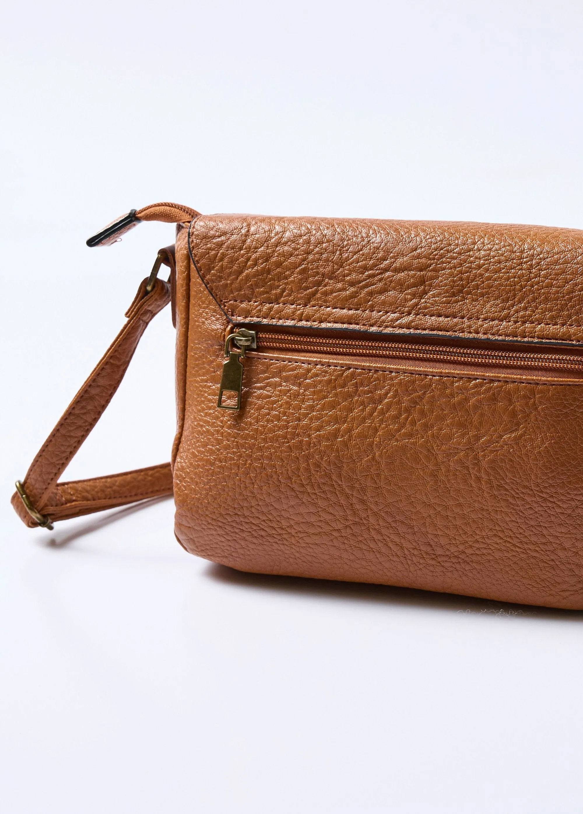 Faux leather satchel bag with shoulder strap