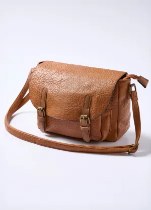 Faux leather satchel bag with shoulder strap