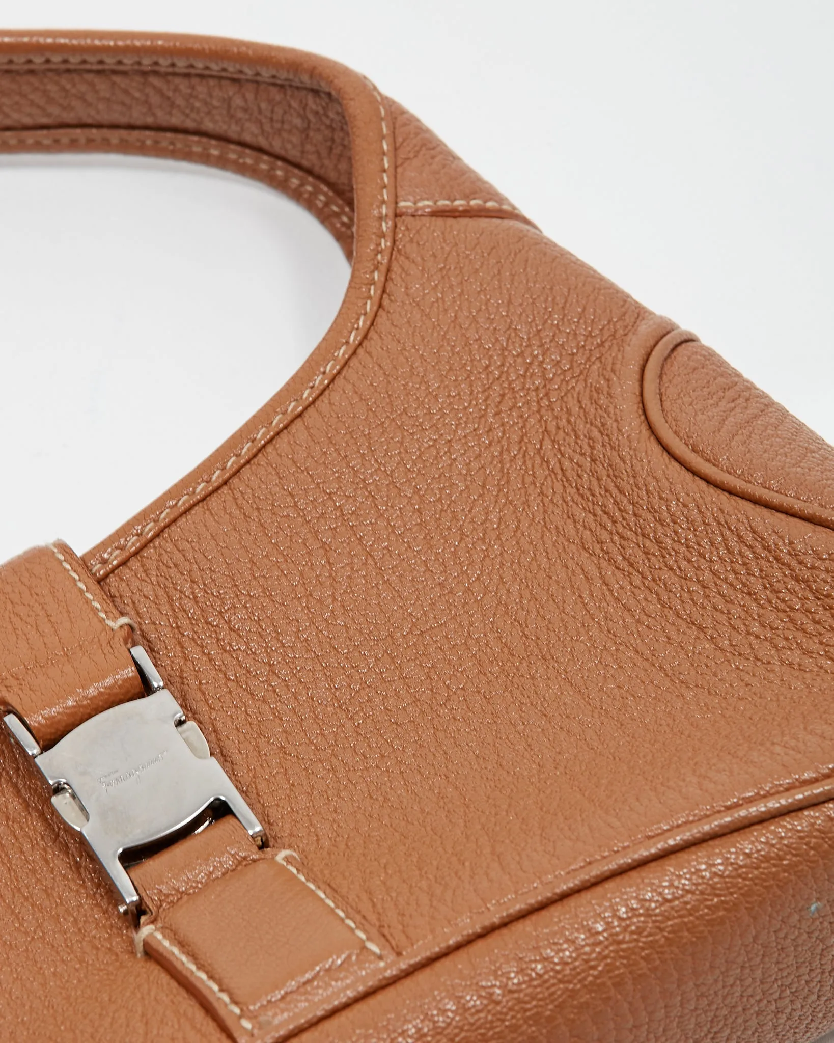 Ferragamo Tan Pebbled Leather Shoulder Bag