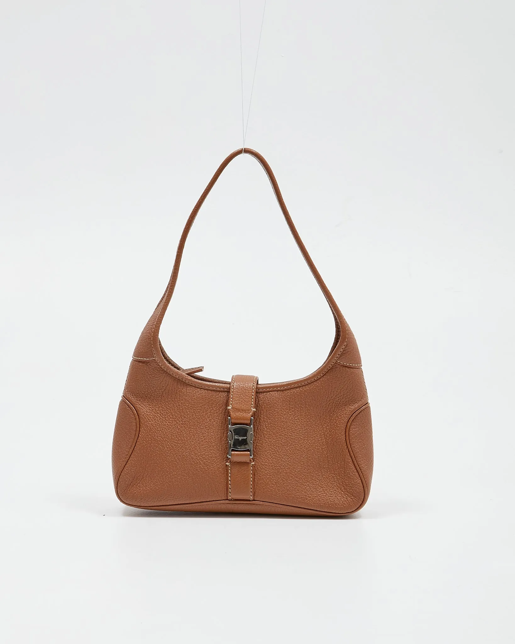 Ferragamo Tan Pebbled Leather Shoulder Bag