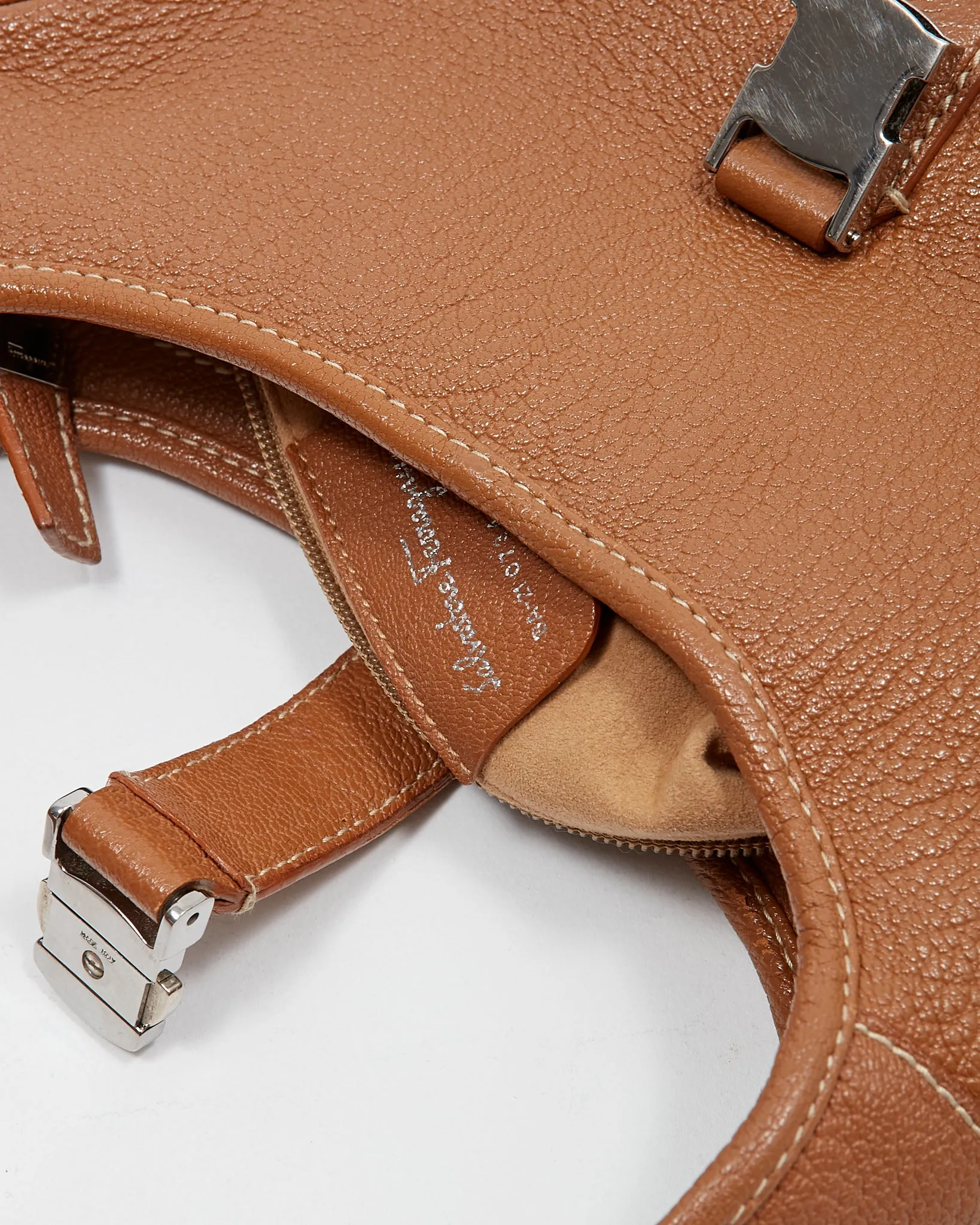 Ferragamo Tan Pebbled Leather Shoulder Bag